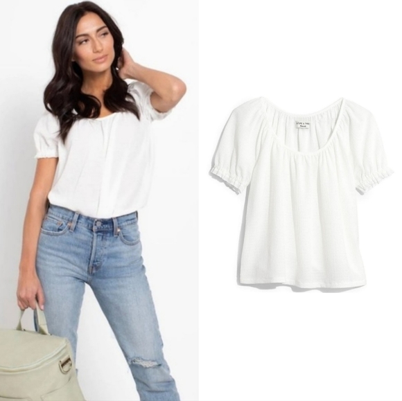 Madewell Tops - Madewell Top Puff Sleeve Flowy Peasant Blouse White Small